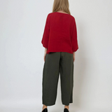 Pantaloni largi cu buzunare mari din in kaki