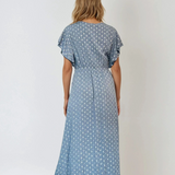 Rochie asimetrică cu cordon în talie albastru jeans