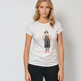 Tricou mulat din bumbac cu fetiță brodată alb