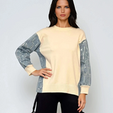 Bluză cu mâneci denim si paiete alb