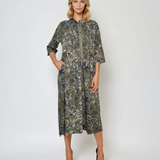 Rochie lungă din bumbac cu print floral și mânecă 3/4 kaki