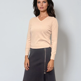 Pulover cu decolteu în V moale si confortabil off-white