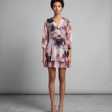 Rochie scurtă din voal cu print floral negru