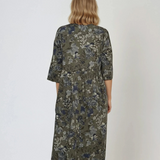 Rochie lungă din bumbac cu print floral și mânecă 3/4 kaki