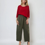 Pantaloni largi cu buzunare mari din in kaki