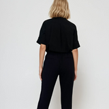 Pantaloni lungi conici din bumbac cu buzunare bleumarin