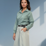 Cămașă din bumbac poplin cu mânecă lungă aqua