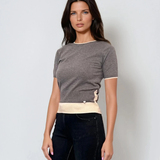 Pulover cu mânecă scurtă și bordură contrast gri