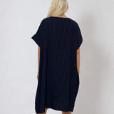 Rochie stil A cu dungi bleumarin