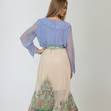 Bluza cu volan din mătase naturală și vascoză bleu