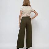 Pantaloni evazați cu fermoar și buzunare kaki
