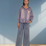 Cămașă damă stil jeans cu buzunar colorat mov