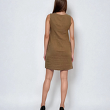 Rochie in fără mâneca cu nasturi bust beige