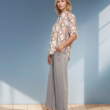 Bluză guler tunică cu un nasture albastru-jeans