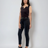 Pulover cu mânecă scurtă, guler cămașă și nasturi negru