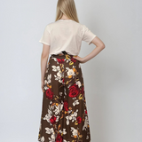 Fustă pantaloni largi cu print floral maro