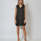 Rochie din in fără mâneci cu glugă și șiret pe margine gri dark