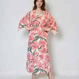 Rochie vascoza cu maneca larga si print floral-Roz