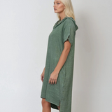 Rochie lungă în spate cu glugă și buzunare aqua