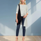 Bluză asimetrică cu dungi verzi și inserție din bumbac verde