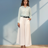 Cămașă din vâscoză cu pense la mâneci și croială lejeră aqua