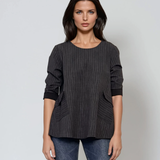 Bluză largă office din mix de vâscoză cu clapete decorative negru