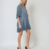 Rochie lejeră babydoll cu mânecă clopot bleumarin