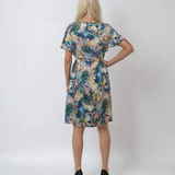 Rochie midi cu print floral și șnur în talie albastru
