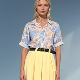 Cămașă mânecă scurtă cu print floral bleu