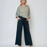 Pantaloni lungi din in cu nasturi decorativi pe buzunare negru