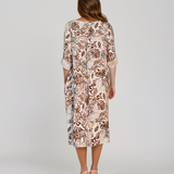 Rochie cu print oriental și buzunare maro