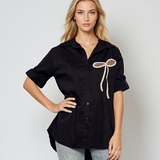 Cămașă cu fundiță din paiete bleumarin