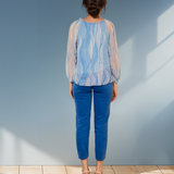 Bluză din voal cu mânecă lungă și elastic bleu