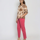 Bluză din bumbac imprimată floral maro