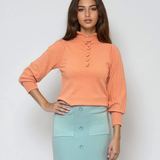 Pulover cu mâneci bufante si guler încretit somon