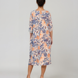 Rochie cu print oriental și buzunare albastru