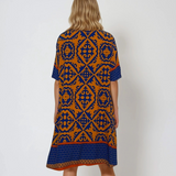 Rochie largă din vâscoză cu print oriental portocaliu