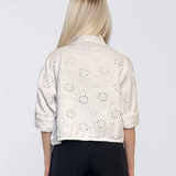 Jachetă scurtă din bumbac cu broderie spartă alb