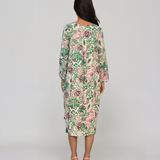 Rochie cu print oriental și buzunare verde