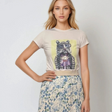 Tricou mulat din bumbac cu print tigru fashionable fistic