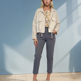 Jachetă scurtă din bumbac cu broderie spartă crem