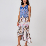 Vestă scurtă din in cu print floral albastru