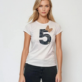 Tricou mulat din bumbac cu print numărul 5 alb