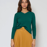 Pulover cu decolteu în V moale si confortabil turcoaz