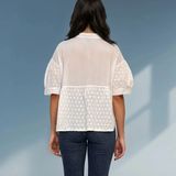 Bluza guler tunică și broderie alb