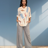 Cămașă lejeră asimetrică cu print crem