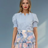 Bluză cu elastic la mânecă și nasturi bleu