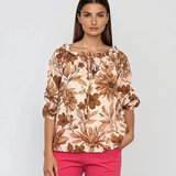 Bluză din bumbac imprimată floral maro