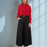 Bluză din voal cu volane la guler și mâneci rosu