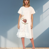 Rochie din poplin cu volan și trandafiri alb